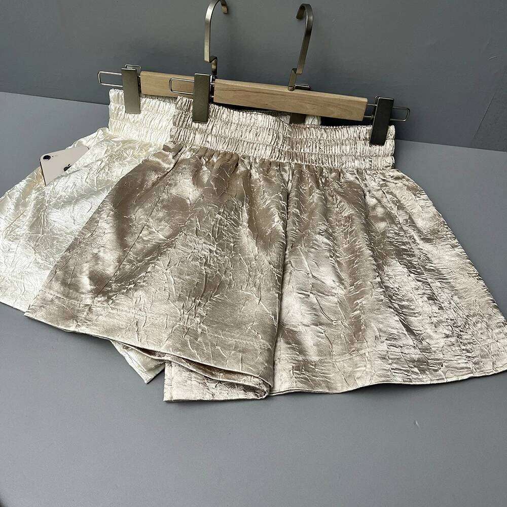 Women's Solid Color Satin Ice Silk Texture Shorts Summer Versatile Elastic Waist Loose A-Line female casual versatile Hot Pants XJ260206