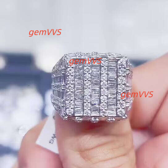 Luxurious Custom Diamond Bling Baguette Cut Hip Hop 925 Sterling Silver Vvs Moissanite Ring