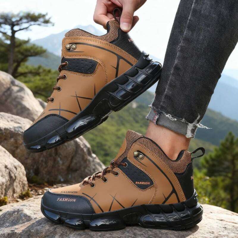 Men's Hight Top Boots New Desgin Waterproof Synthetic Leather Outdoor Sneakers Breathable Anti-Skid Walking Shoes Men 2025 Trend
