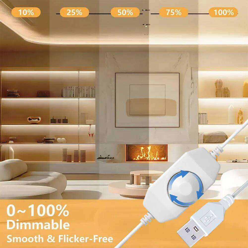 3mm COB Strip Light with Adjustable Color Temperature Warm/White & Dimmable Brightness Knob Switch for TV Backlight, Cabinets Z260206