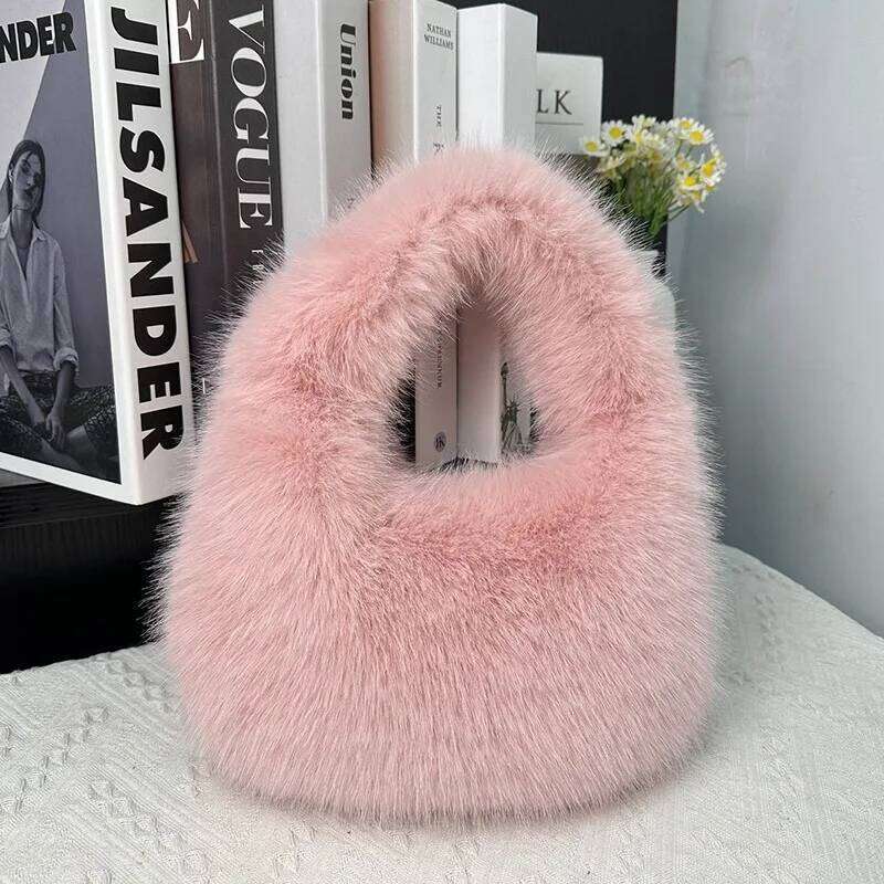 Soft Plush Half Moon Faux Fur Party Clutch Lady Handbags Fluffy Female Winter Purse Casual Tote Fashional Bag XJ260129
