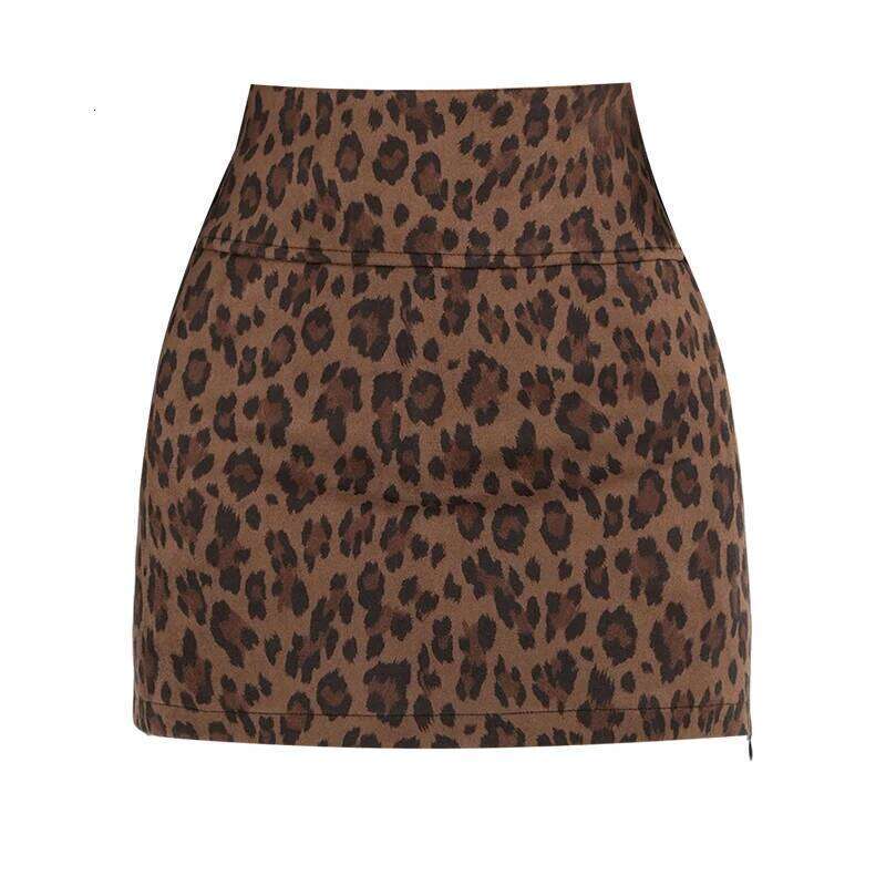 Retro Leopard Print Skirt High Waist Slim Fit A-Line Split Women's Autumn Winter New Sle Sexy Girl Anti-Light A-Word S... XJ260206