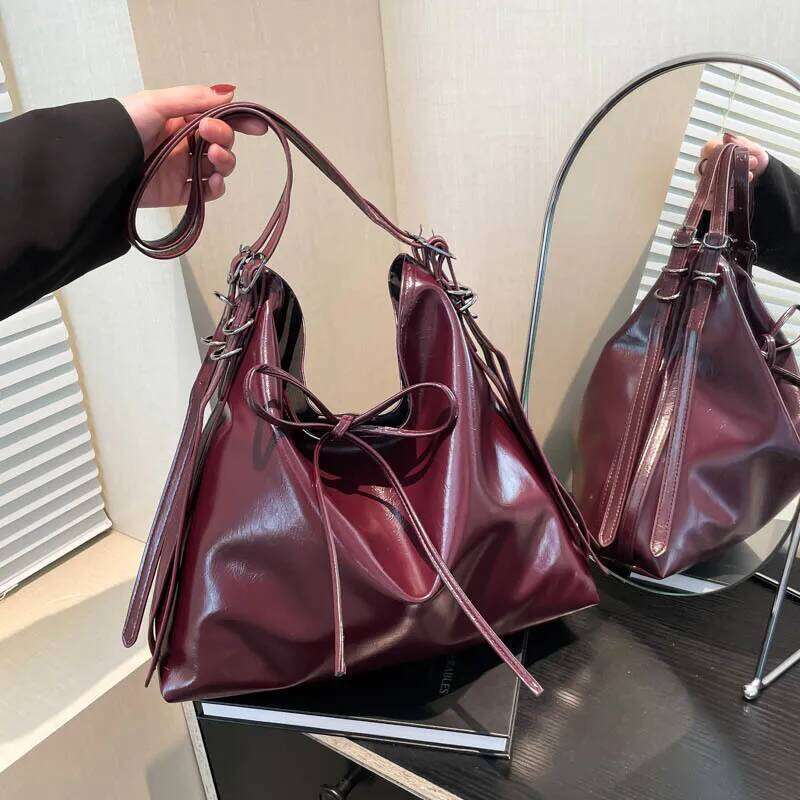 Vintage Large Capacity Tote Shoulder Bow Crossbody Bag for Women Fashionable Versatile Designer Bags Y260205