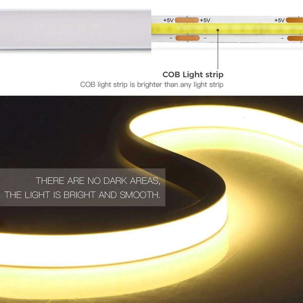 COB LED Strip 5V High Brightness Led Light Waterproof Flexible Ribbon Tape for Room Bedroom Kitchen, Outdoor Garden Lighting Z260206