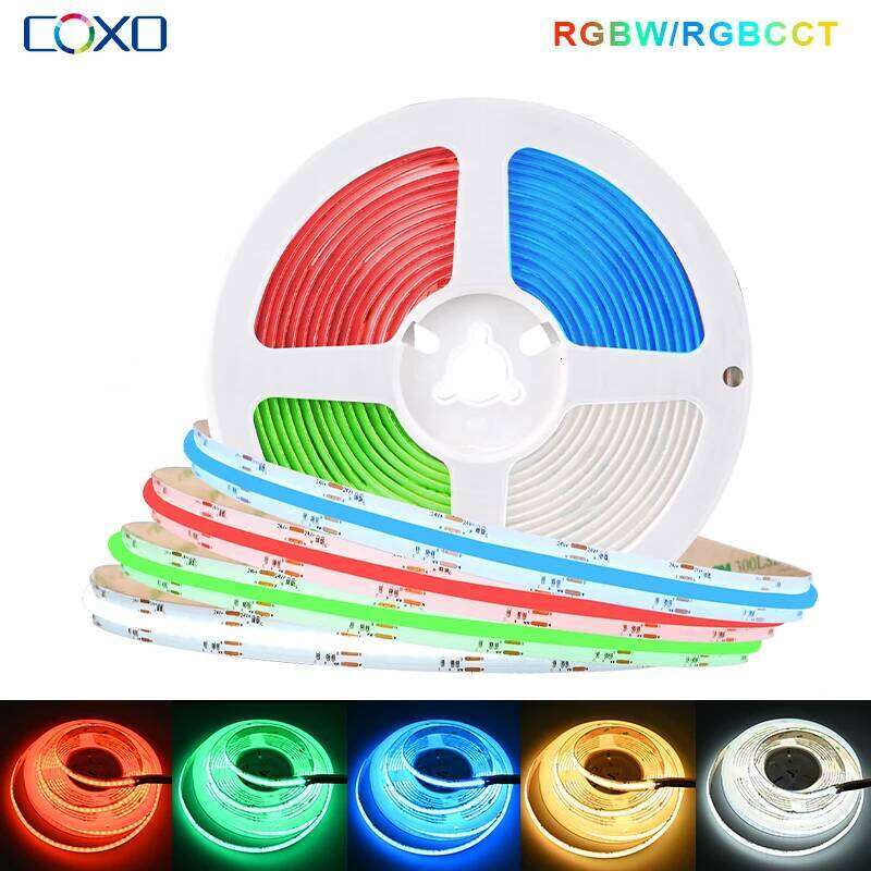 RGBW RGBCCT COB Strip Lights Dimmable 840 LEDs/m High Density Lighting Flexible RA90 FCOB RGB+CCT LED Tape Ribbon DC24V Z260206
