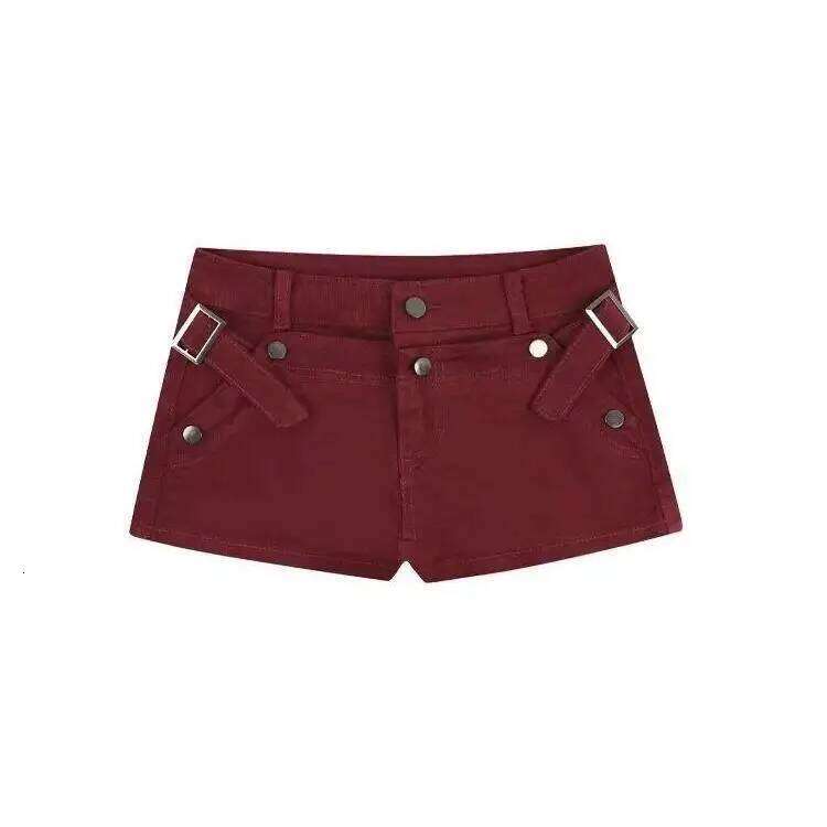 Women's Y2k Low-rise Design Wine Red Denim Ultra Shorts Summer Hot Pants H260206