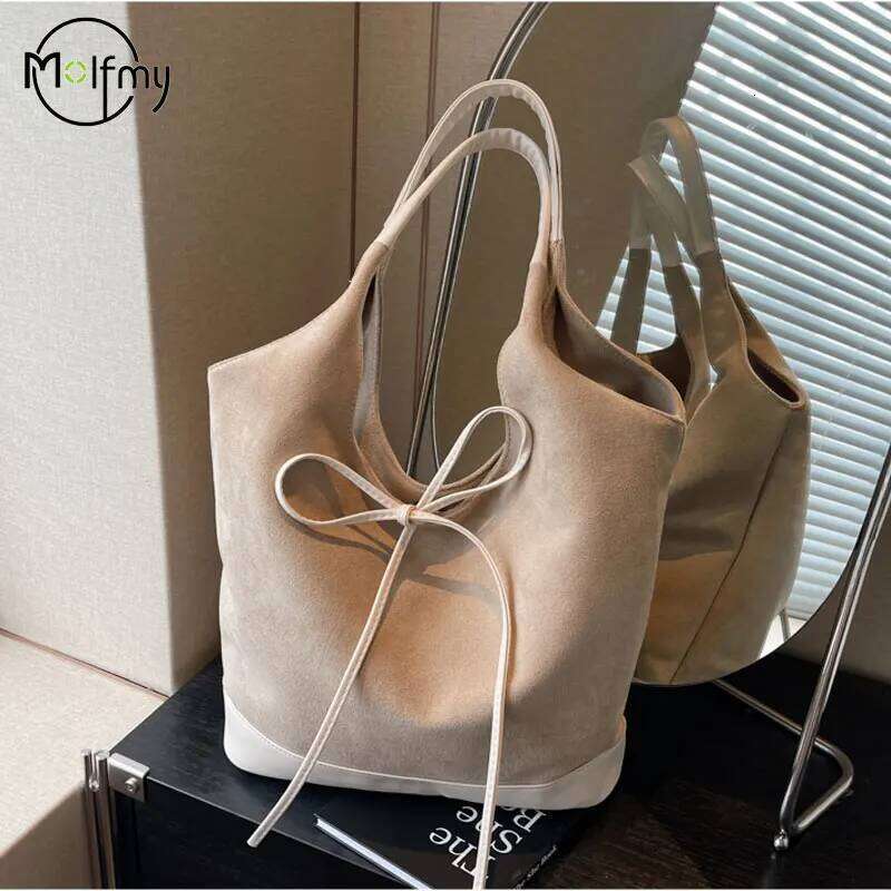 Vintage Women's Bags Frosted Large Capacity School Shoulder Autumn Winter Faux Suede Tote Bucket Bag Lady Commuter Handbags Y260205