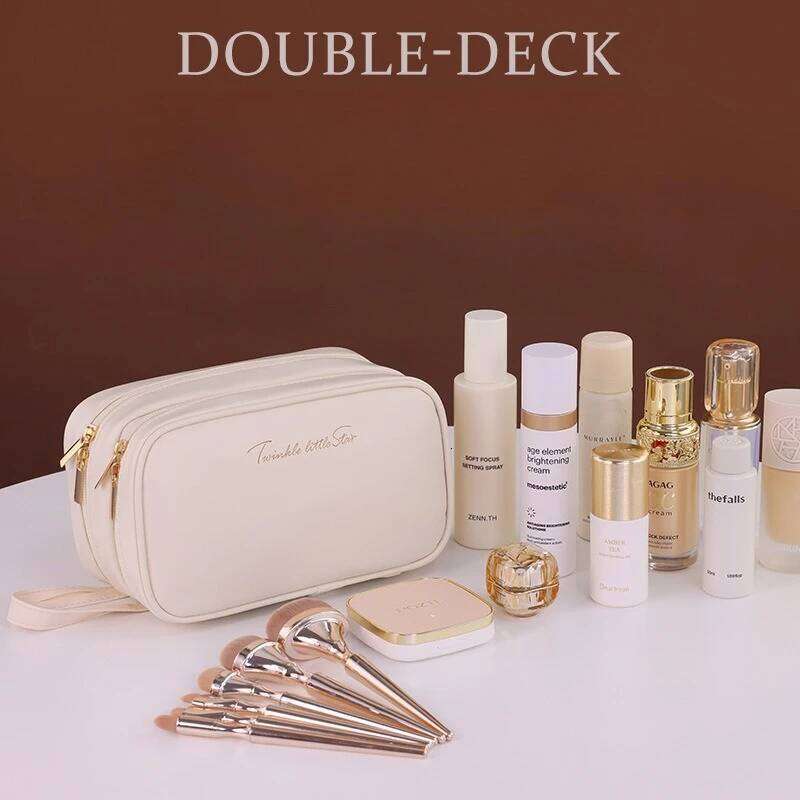 New Double Layer Cosmetic Bag Ladies Pencil Case Portable Large Capacity makeup bag Travel Essentials Cosmetics Organizer Y260206