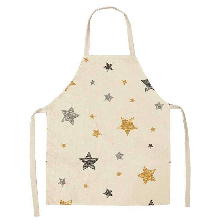 1 Pcs Creative Geometric Cotton Linen Apron Woman Adult Kids Bibs Home Cooking Baking Coffee Shop Cleaning Aprons S260205