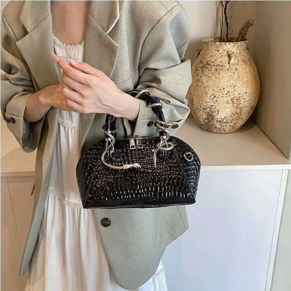 New Stone Pattern Women's With Snake Hardware Large Capacity Crossbody Handbags Shoulder Top-handle Shell Bag Y260205