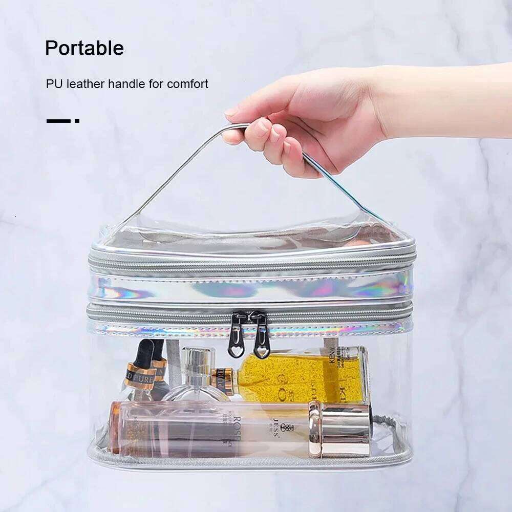 PVC Toiletry Bag Set, Double-Sided Transparent Travel Organizer Pouch for Women, Waterproof Plastic Cosmetic Case Y260206