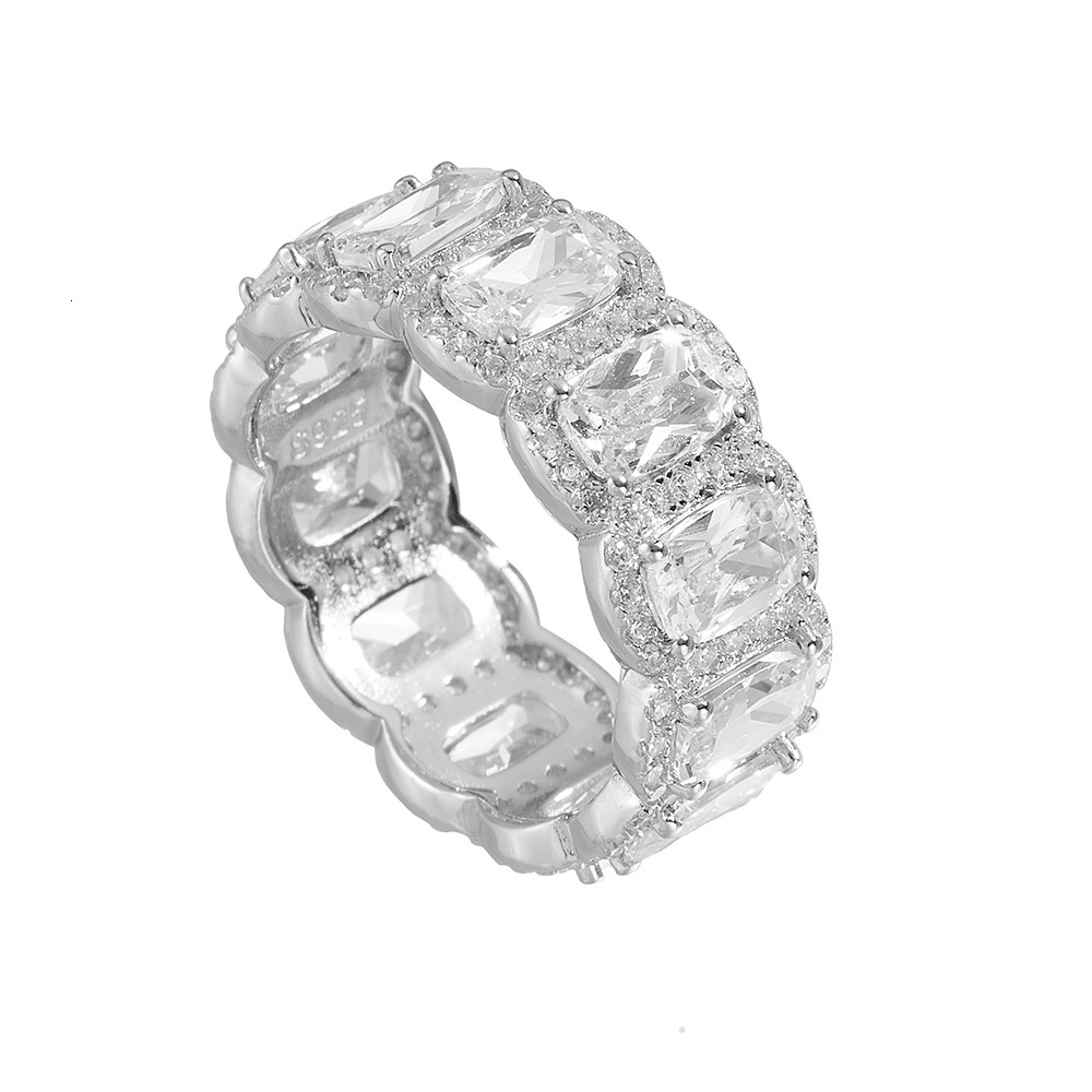 925 Sterling Silver Micro Pave Zircon Full Diamond Combination Fashion Simple Ins Style Versatile Stacking Ring