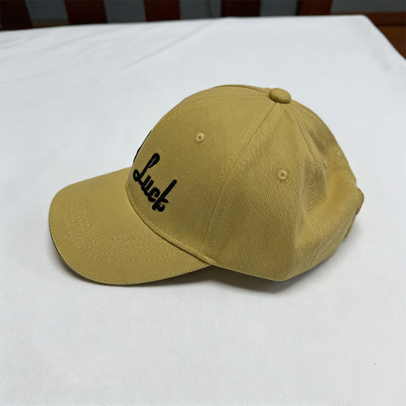 Men's Women's Khaki Curved Brim Cap "Good Luck" Embroidery Adjustable Daily Hat