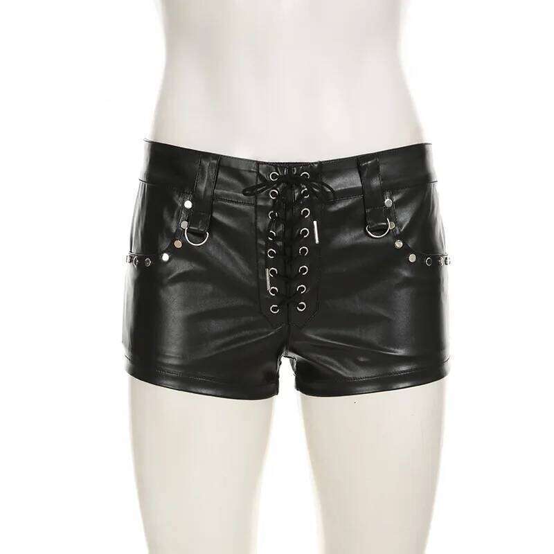Sexy Straps Tight Hip Women's Autumn and Winter Fashion Low Waist Pu Leather Booty Shorts C260206