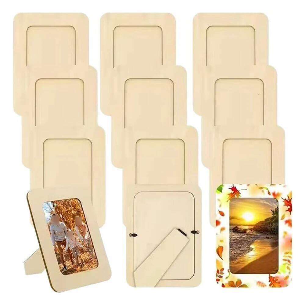 12 DIY Unfinished Wooden Picture Frames For Custom Crafts & Displays Home Desktop Photo Frame Decoration S260205