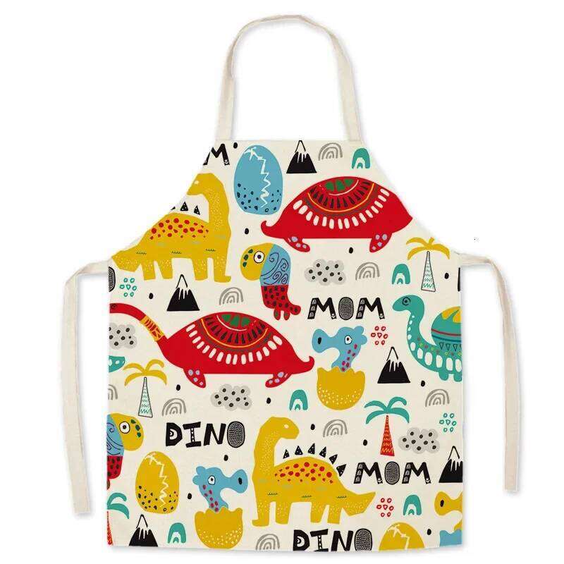 Parent-child Cartoon Kitchen Apron Cute Dinosaur Bear Cat Printed Home Sleeveless Unisex Cotton Linen Aprons Baking Accessories S260205