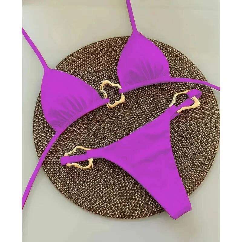 New Sexy Bikini Solid Color Lace-up Split Two-piece Swimsuit for Women Z260206