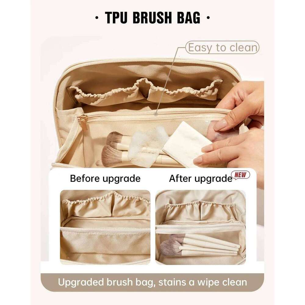 Travel Makeup Bag,Large Capacity Cosmetic Bags for Women Waterproof Portable Pouch Open Flat Toiletry Bag Y260206