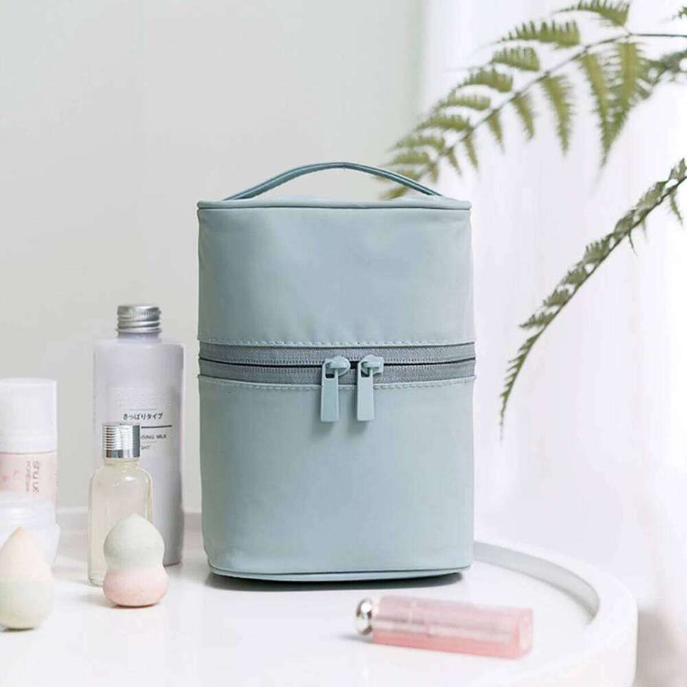 Cylinder Cosmetic Bag with Inner Pocket Portable Waterproof Travel Organize Makeup Pouch Y260206
