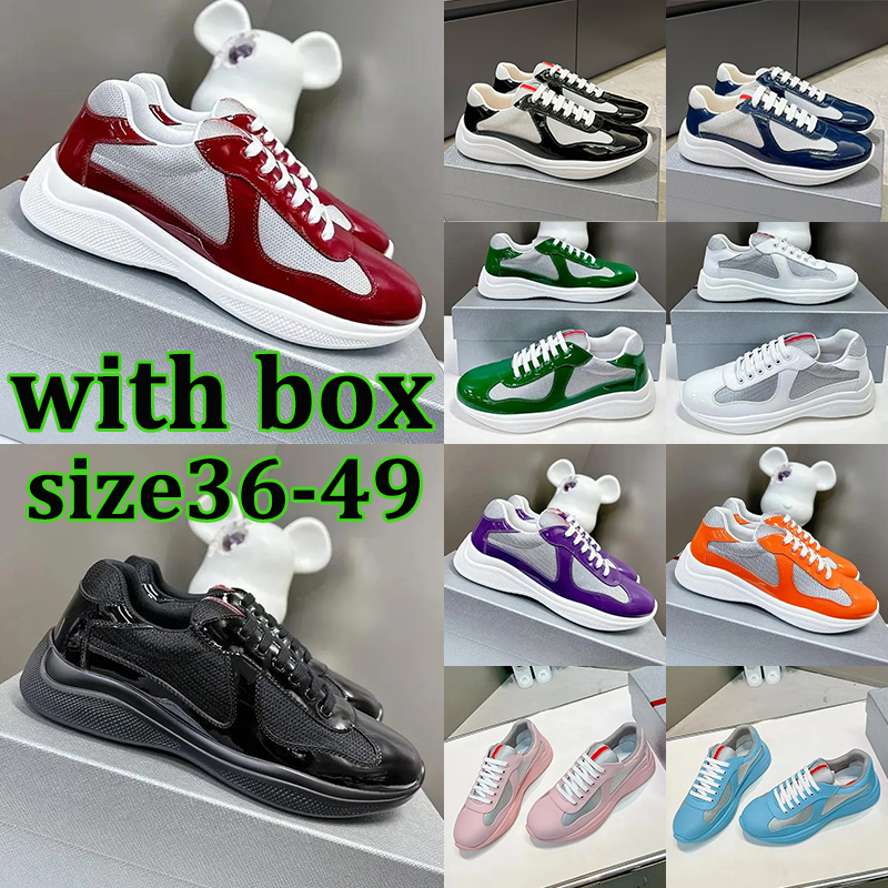 Free shipping designer dress cups shoes for men women luxury America Cup sneakers classic plat patent leather running shoes big size 49