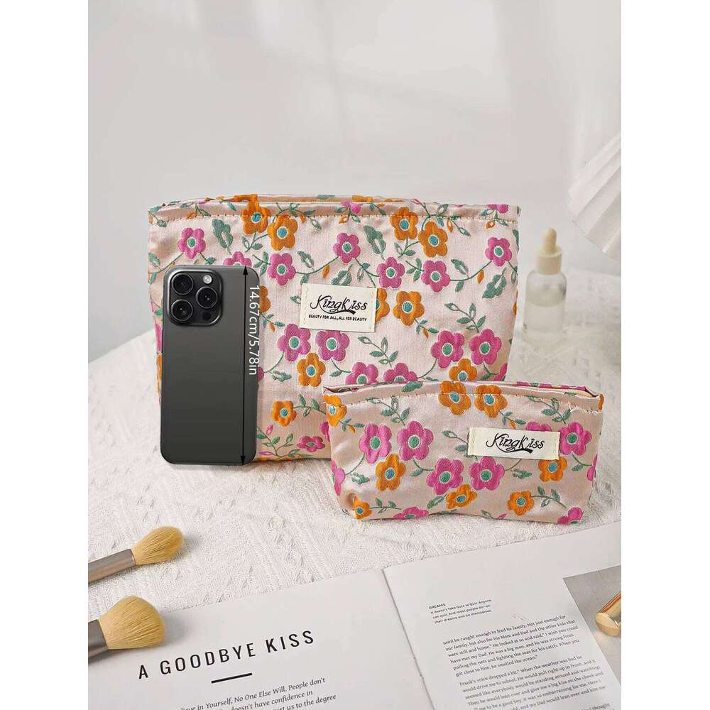 1pc/set orange pink flower cute floral multifunctional clutch bag, festival makeup bag Y260206