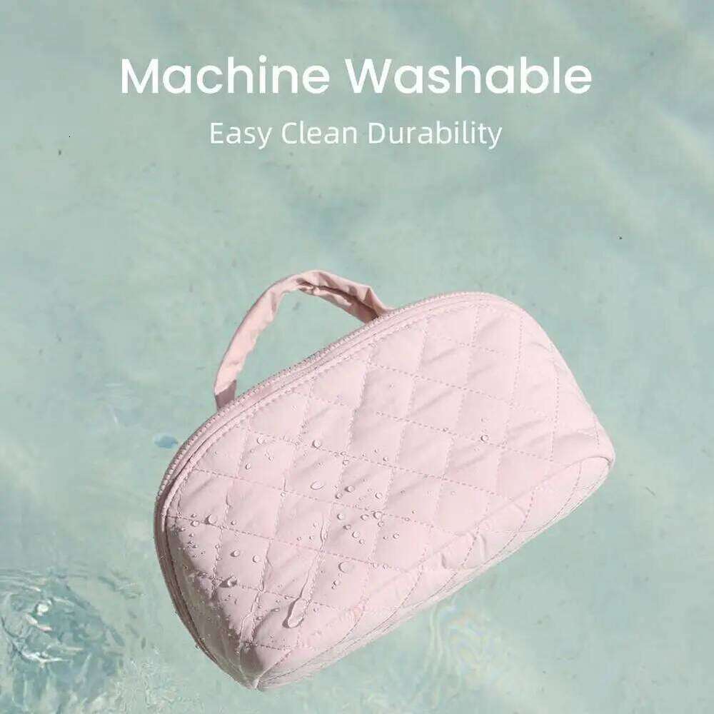 Portable Makeup Bag with Handle Large Capacity Pink Travel Cosmetic Washbag for Women Beauty Essentials Storage Y260206
