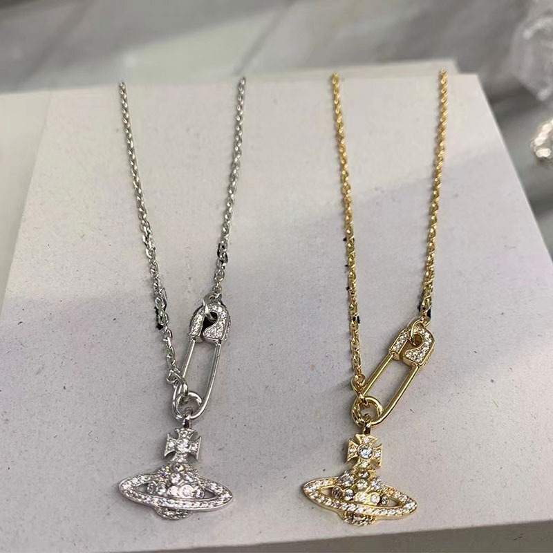 Designer Necklace Queen Dowager High Version classic fashion women Necklace Female Saturn Pearl Pin Same Pendant Planet