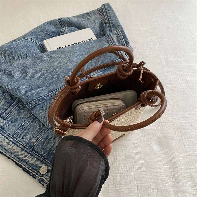 New Straw Woven Crossbody For Women Vacation Bucket Shoulder Bags Summer Seaside Beach Handbags Y260205