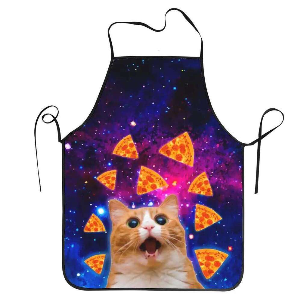 Funny Pizza Cat Bib Apron Men Women Unisex Kitchen Chef Kitten Lover Tablier Cuisine for Cooking Baking Gardening S260205