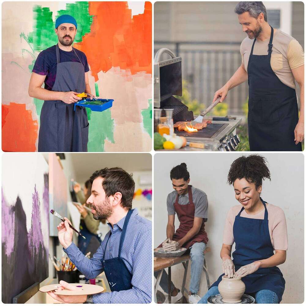 Uxcell 82x68cm Kitchen Cooking Aprons Adjustable Bib Waterproof Long Ties Apron with 2 Pockets for Men Women Chef S260205