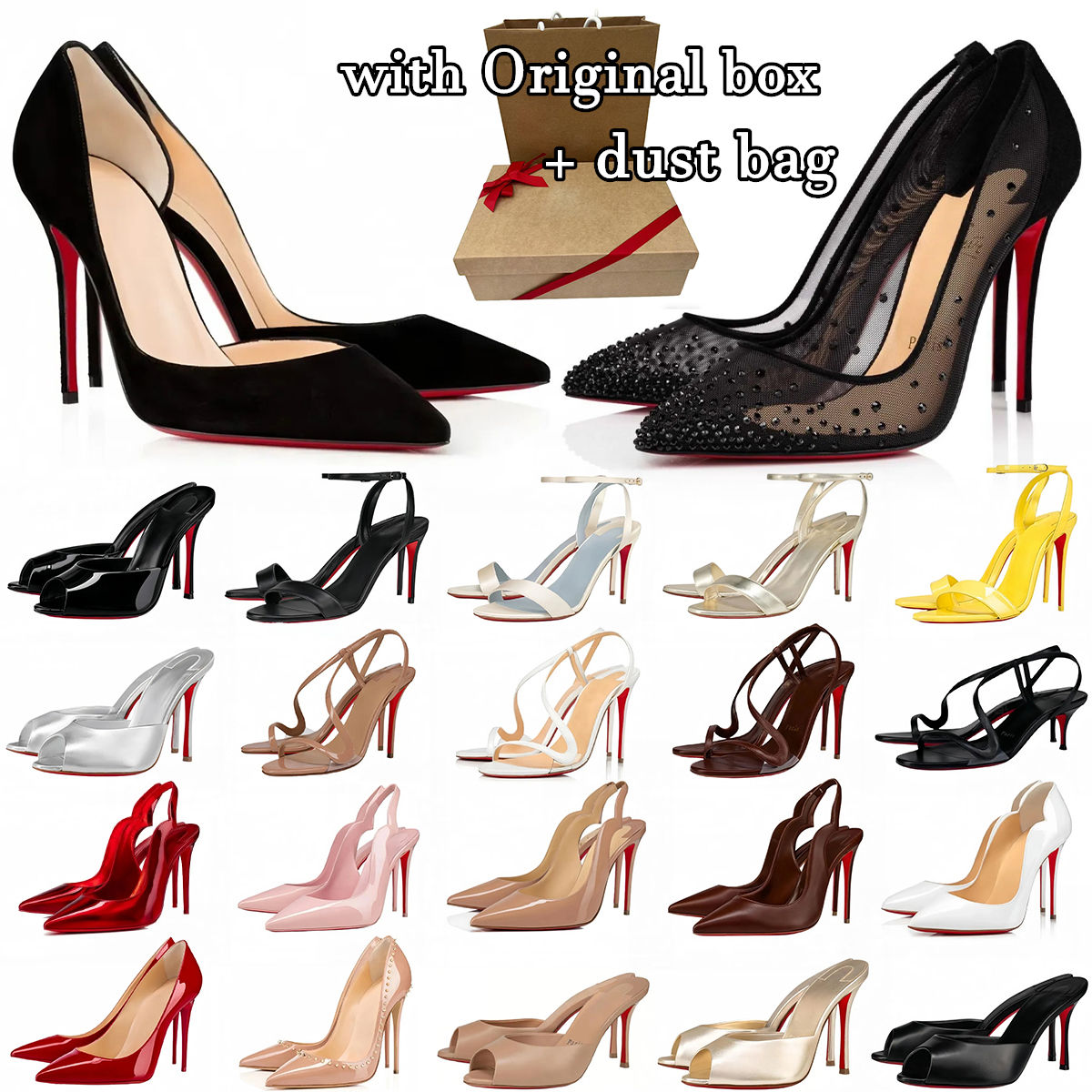 WITH BOX heels Brand Designer Womens High Heels Red Shiny BottomShoes 6cm 8cm 10cm Stiletto Genuine Leather Pumps Social date Lady's shoes