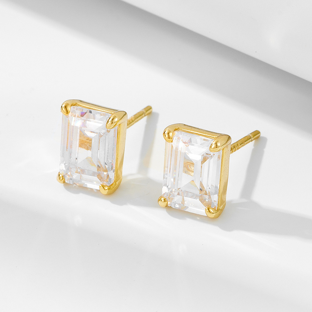 s925 sterling silver geometric square zircon earrings for women, fashion versatile stylish ins earrings, jewelry wholesale
