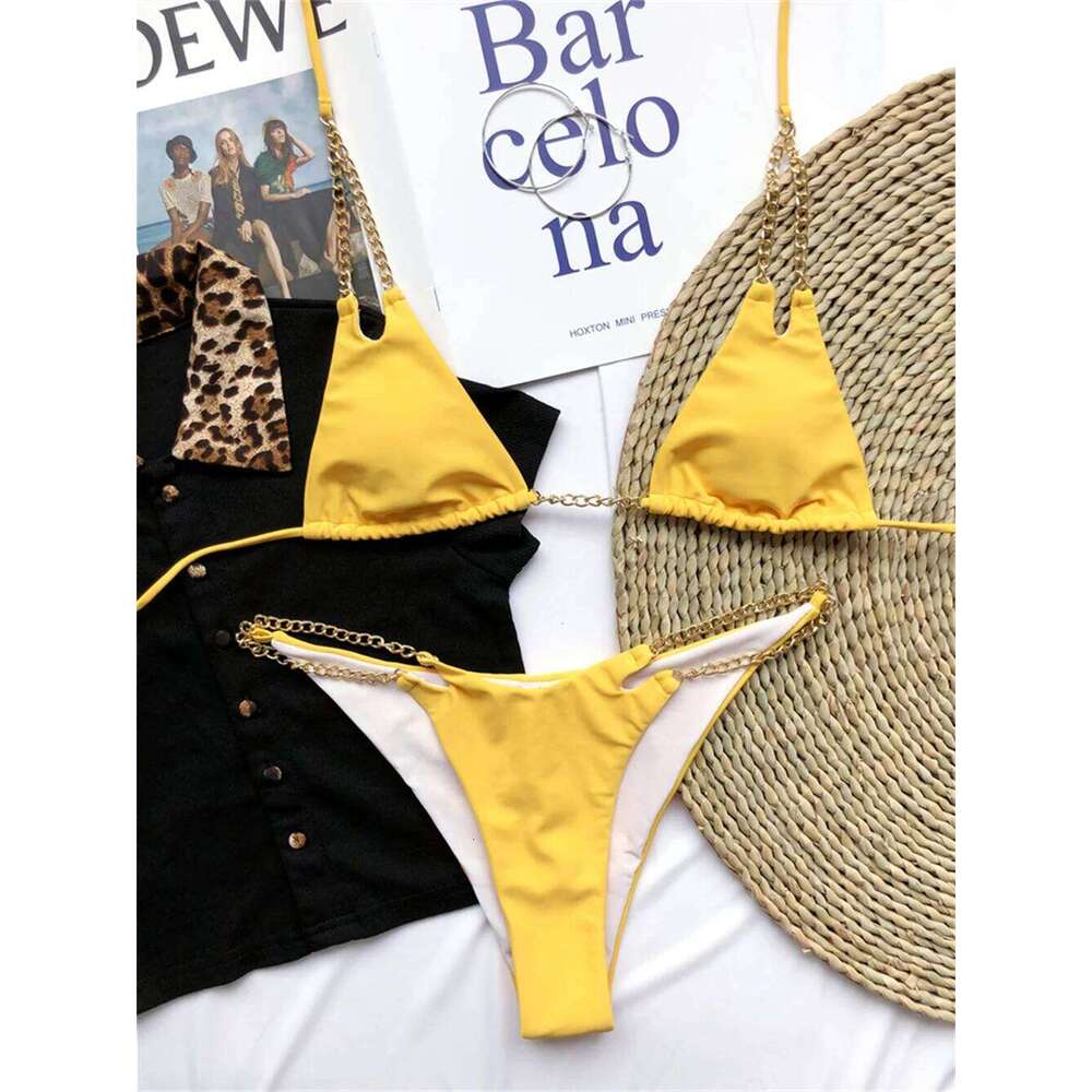 Sexy Metal Chains Bikini Extreme String Backless Micro Swimsuit Thongs Swimwear Women Beach Outfit Bathing Suit Bikinis De Mujer XJ260206