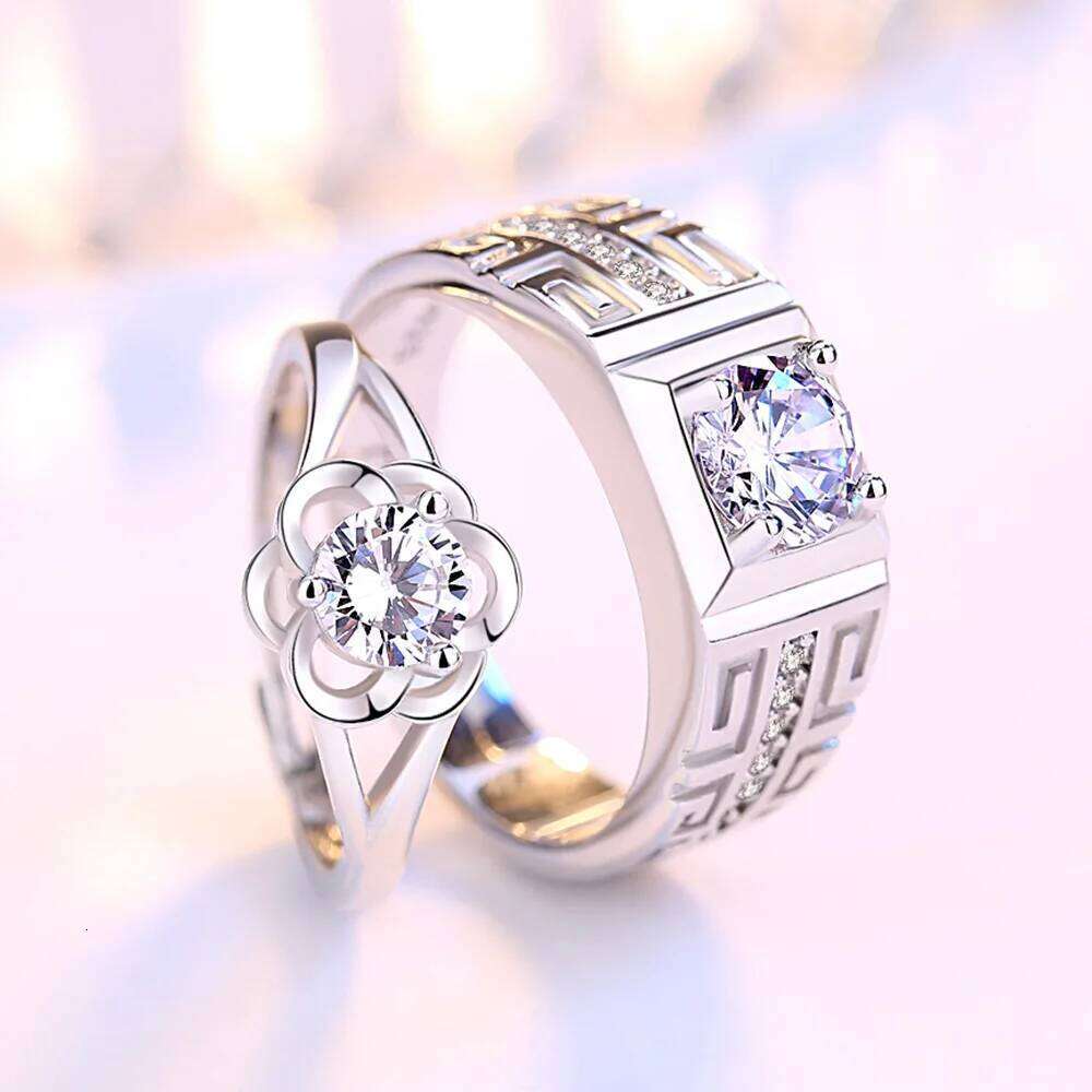 Real 925 Stelring Silver Men's Fashion Jewelry Crystal Zircon Flower Couple Ring For Woman XY0386 W260206