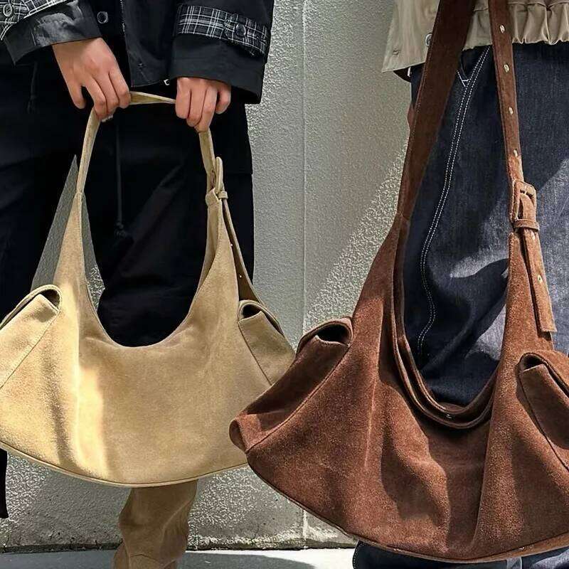 Faux Suede Hollow Rivet Shoulder Vintage Tote Handbag Women Retro Underarm Pouch Autumn Winter Large Capacity Top-Handle Bag Y260205