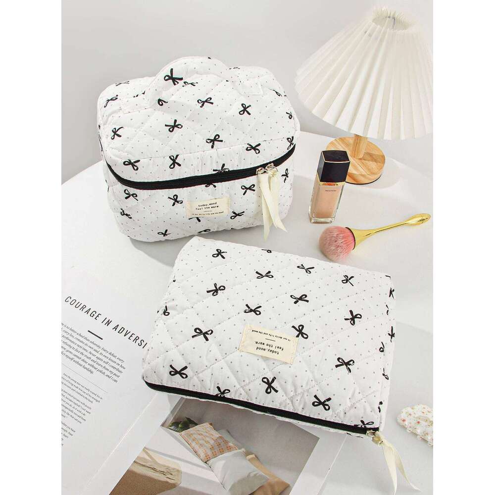 1pc/set Bow Quilted Essential Multi-function Portable Bag, Holiday Gift Makeup Bag Y260206