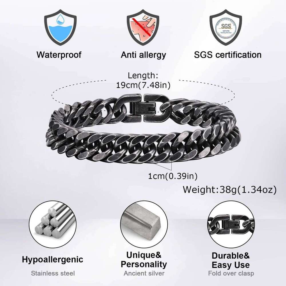 Vintage Cuban Bracelets for Men,8/10/12mm Stainless Steel Curb Chain Link Wristband,Punk Classic Jewelry Gifts 26H0206