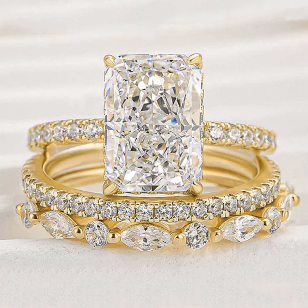 S925 Sterling Silver Super Sparkling Ice Flower Cut Zircon High-Quality Light Luxury Ins Style Ring Set