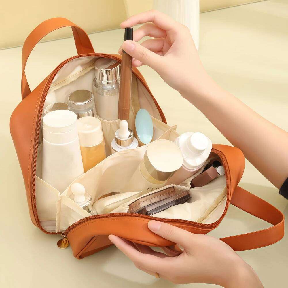 Elegant Large-Capacity Waterproof Cosmetic Bag, Travel Makeup Organizer, Multifunctional Handheld Storage Pouch Y260206