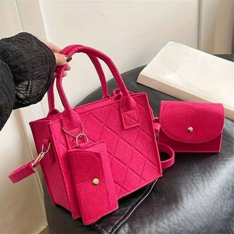 3pcs/set Embossed Women's Handbag Stylish Crossbody Bag, Clutch and Wallet, Solid Color Fabric Shoulder Bag for Women Daily Use XJ260129