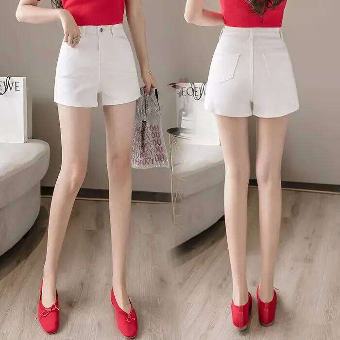 Women White High-Waist Tight Stretch Denim Shorts Women's Summer Loose A- Line Ropa Mujer C260206