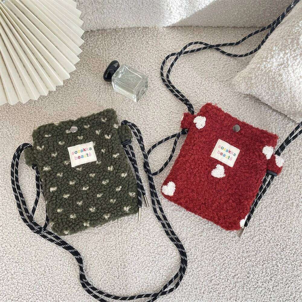 Women Crossbody Bag Striped floral Mobile Phone Cute Mini Wallets Plush Shoulder Bags 2025 Autumn Winter Coin Purse XJ260129