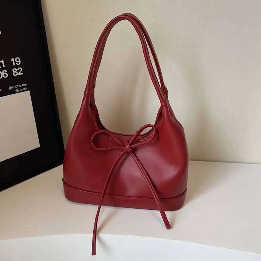 Korean Style Bow Knot Unique PU Leather Women's Simple Commuter Single Shoulder Large Capacity Underarm Tote Bag Y260205