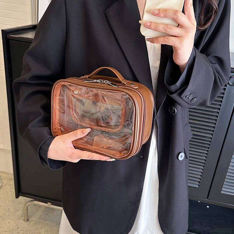 Portable Travel Wash Female Transparent Large Capacity Waterproof Pvc Multifunctional Handbag Cosmetic Storage Bag Organizer Y260206