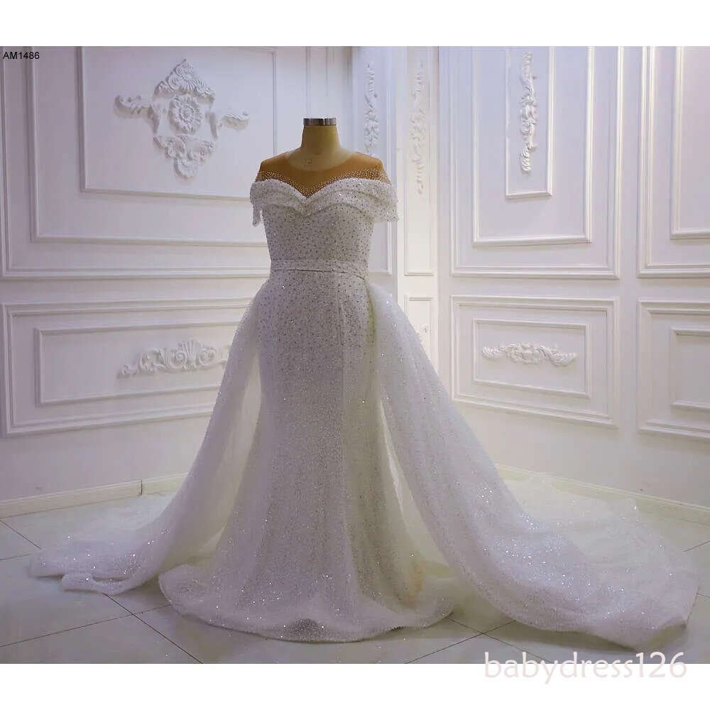 Off The Shoulder Full Pearls 2 In 1 Mermaid Wedding Dress