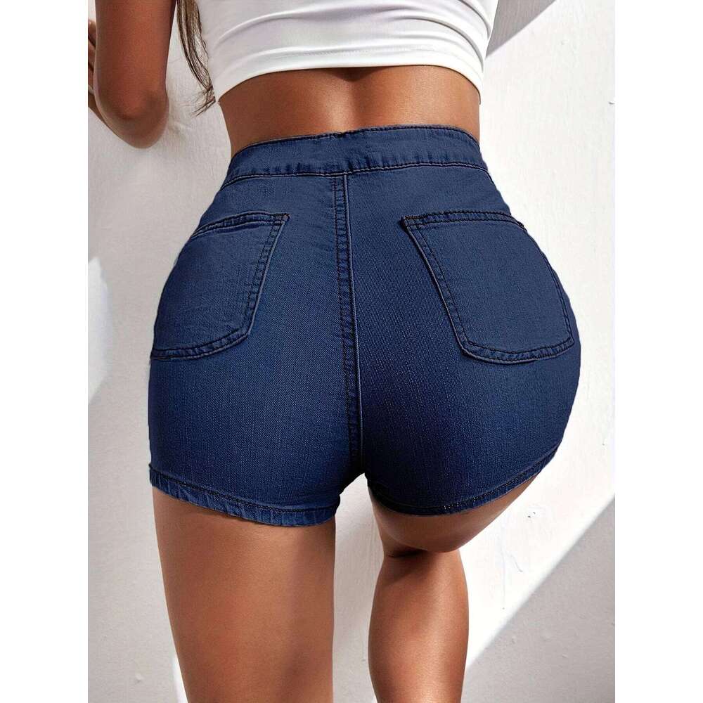 High Waist Slim Fit Solid Color Women's Denim Shorts C260206