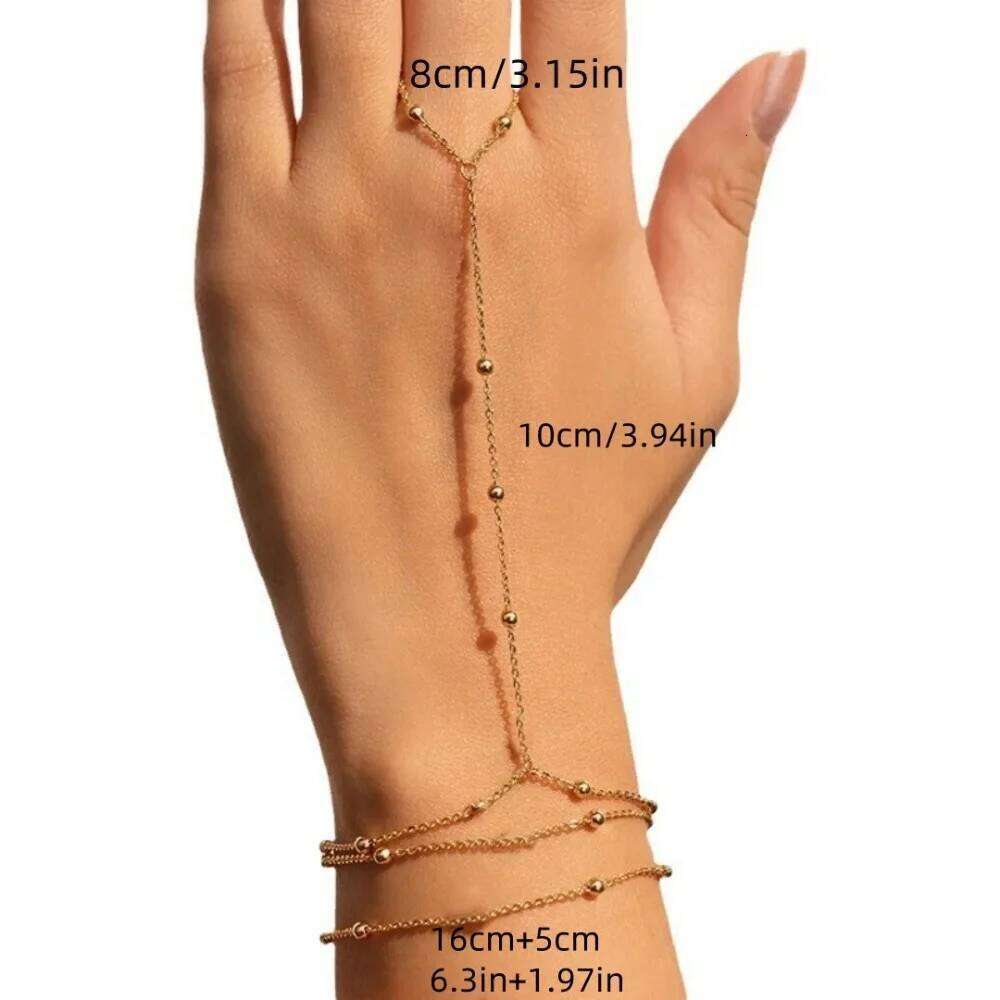 Simple Personality Gold Color Multi-layered Round Bead Chain Finger Bracelets for Women Temperament Trend Jewelry Accessory Gift 26H0206