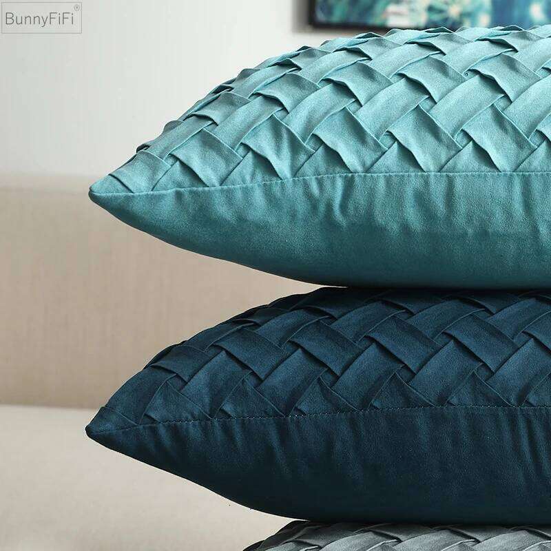 Suede Blue Cushion Faux Soft Home Decorative Navy Pillow Cover Woven Pattern Green 45x45cm/30x50cm