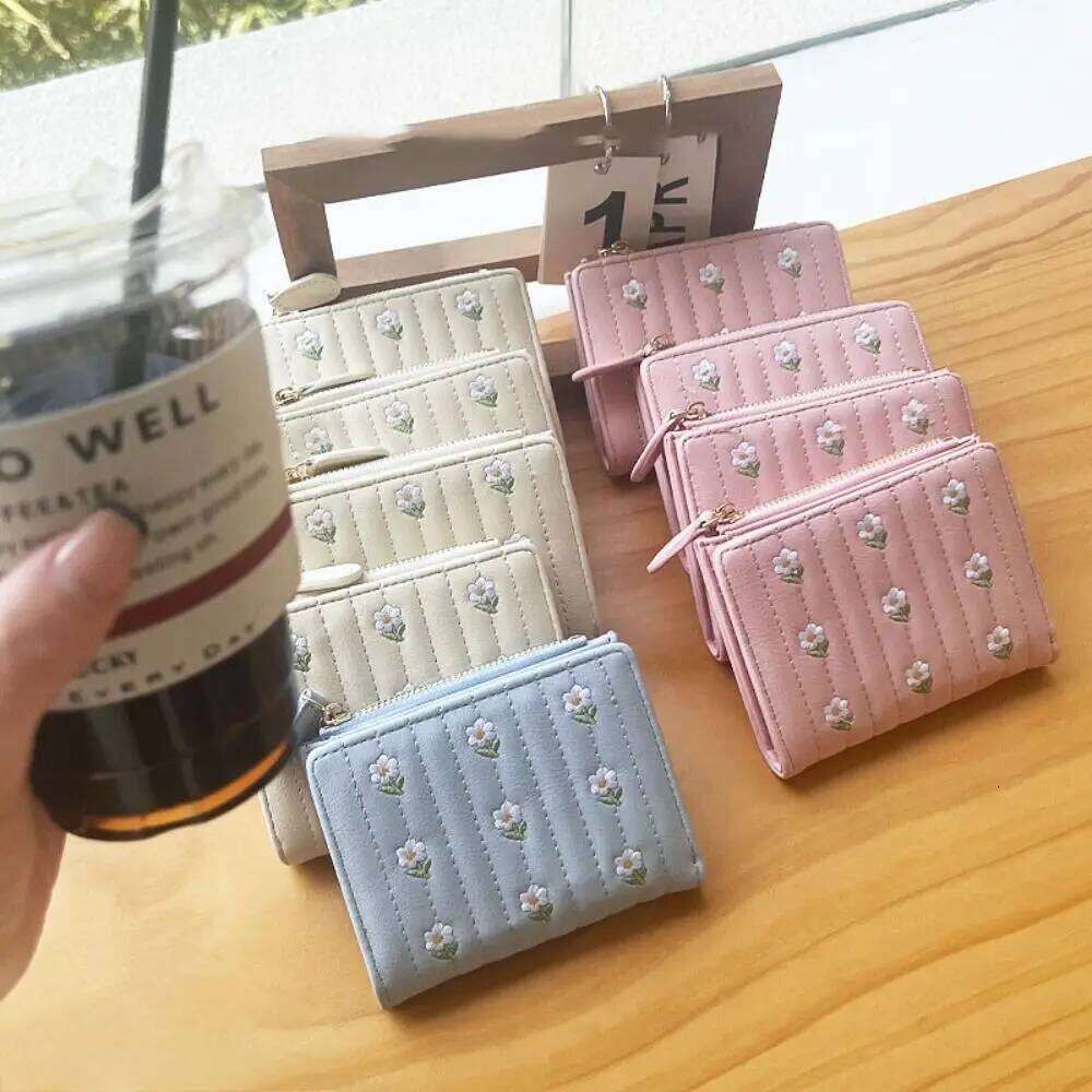 Fashion Mini Short Wallet Solid Color Zipper Money Bag Flower PU Leather Coin Purse Woman Y260206