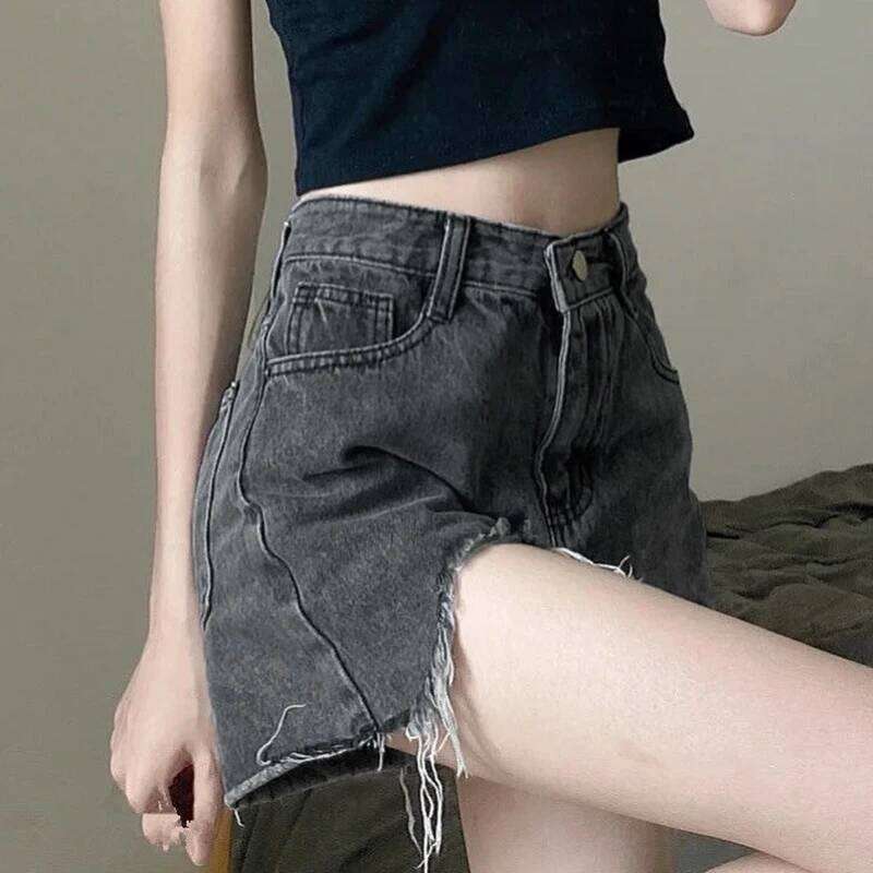 Hole Denim Women Summer Casual Streetwear Irregular Wide Leg Shorts Korean Fashion High Waist A Line Short Jeans Female H260206